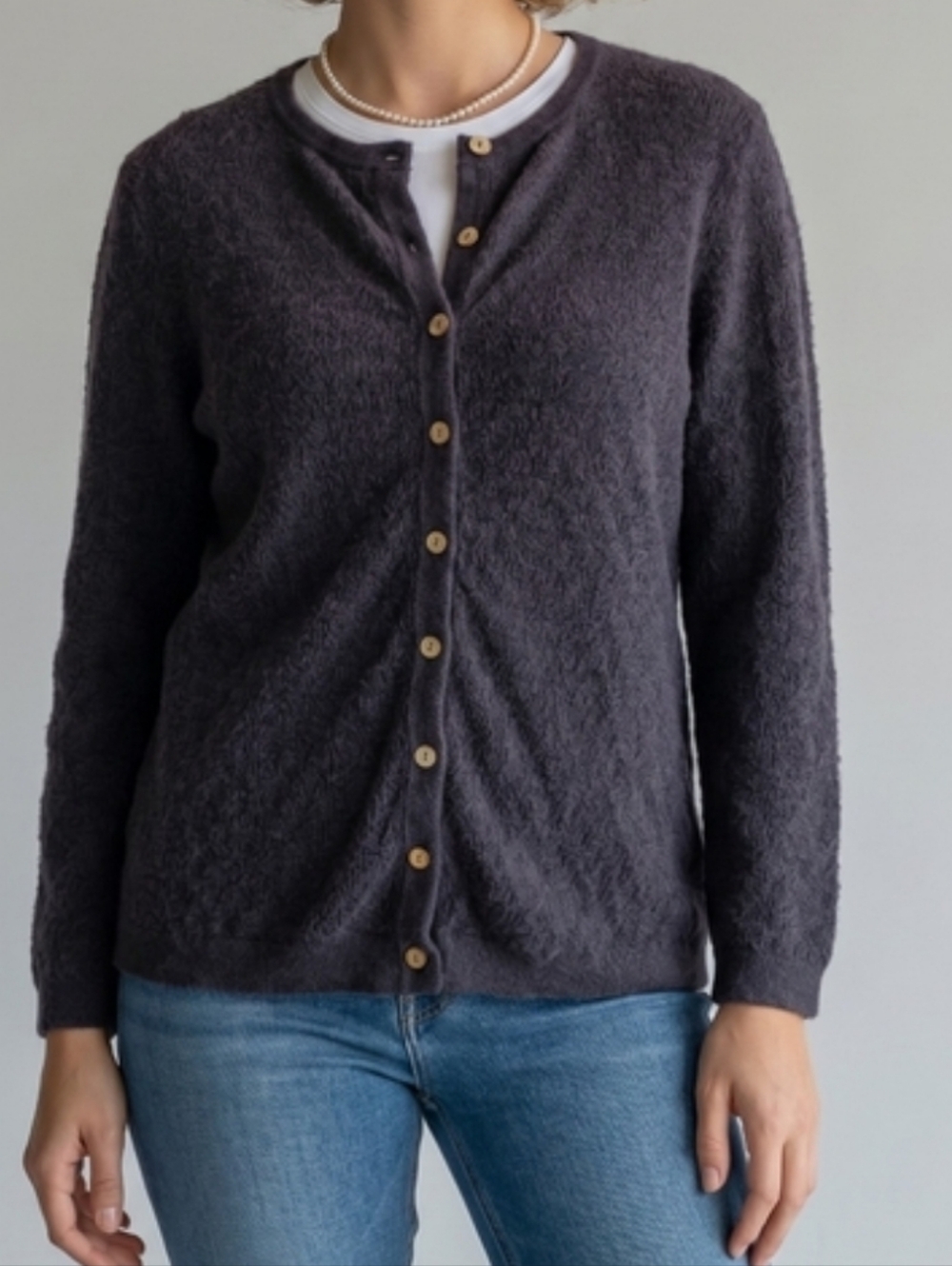 Talbots Navy (Almost Black) Button-Up Textured Cardigan - S